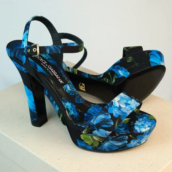 Dolce & Gabbana Keira Floral Ankle Strap Platform Sandals, Blue, Size 40 - Picture 8 of 13
